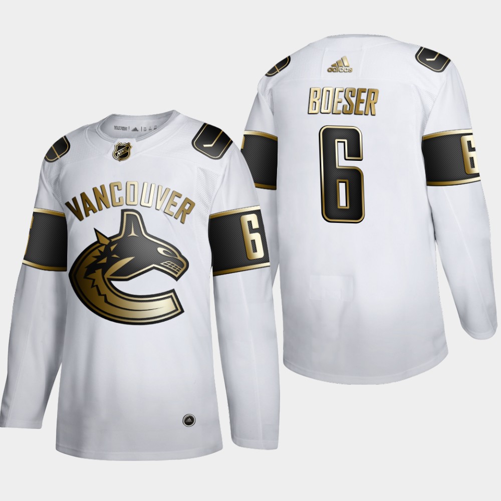 Men Vancouver Canucks 6 Brock Boeser Adidas White Golden Edition Limited Stitched NHL Jersey